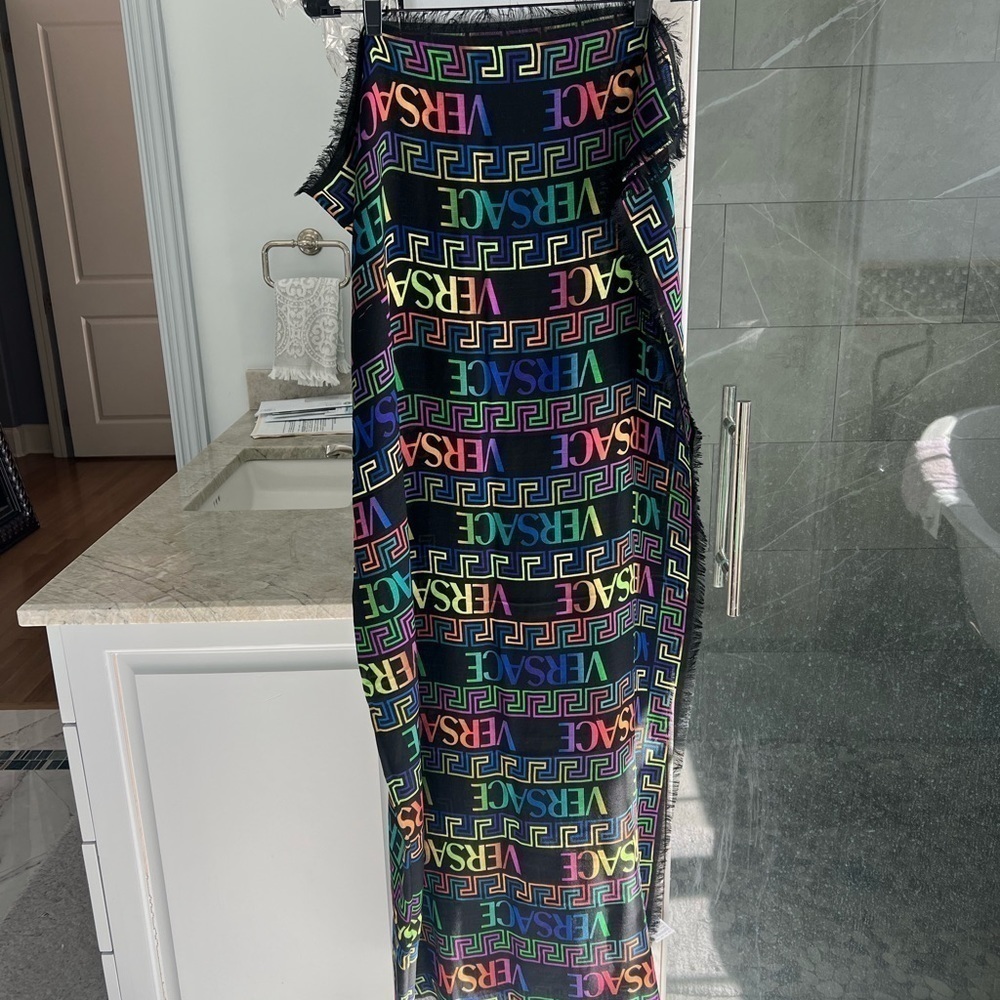 VERSACE Neon Greca Wool Scarf